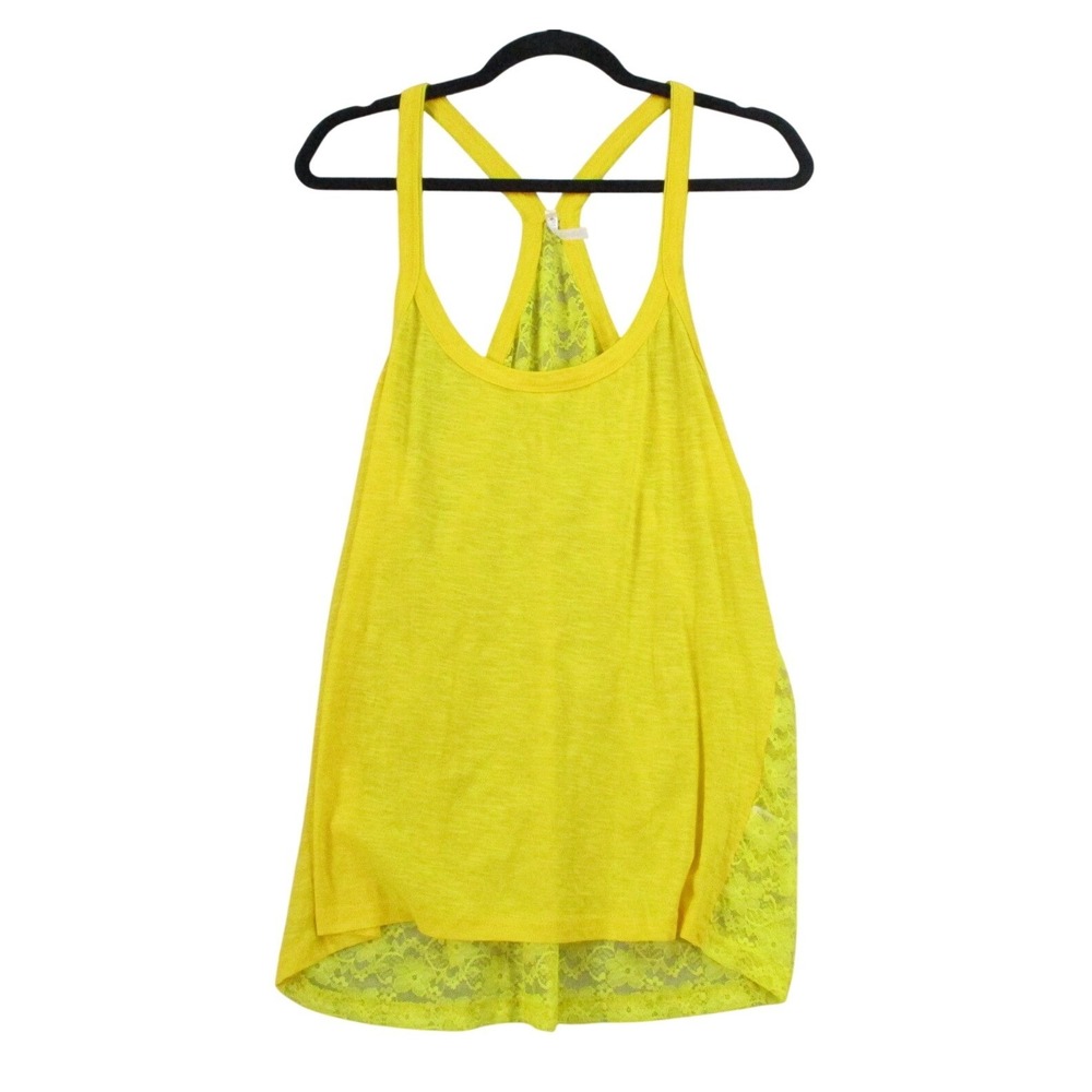 Splash‎ Yellow Lace Racerback Tank Top Scoop Neck Slub Knit Sleeveless Small